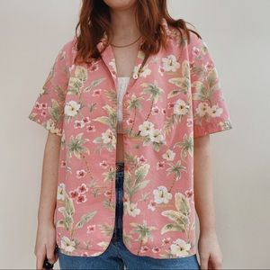 Vintage tropical button down top light pink cute summer